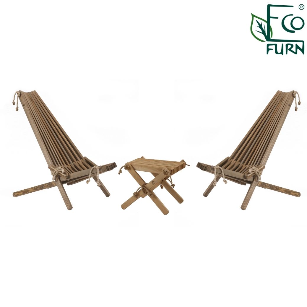 EcoFurn® Ekotuolisetti mänty, 4 tuolia, 2 rahia ja niskatyynyt