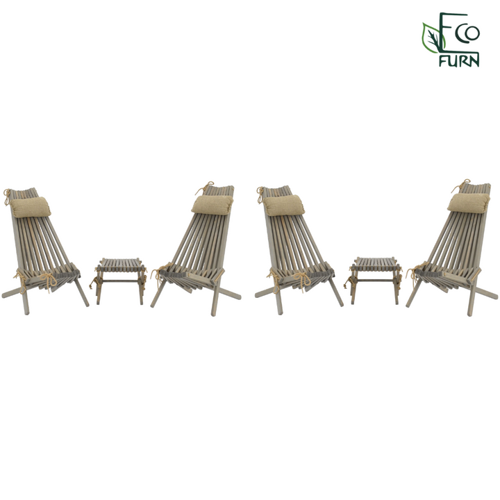 EcoFurn® Ekotuolisetti mänty, 4 tuolia, 2 rahia ja niskatyynyt